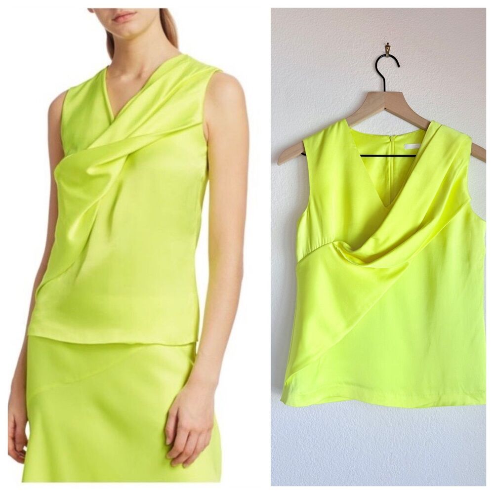 NWOT Helmut Lang Knot Twist Top in Neon Yellow Draped Sleeveless Blouse Size 0
